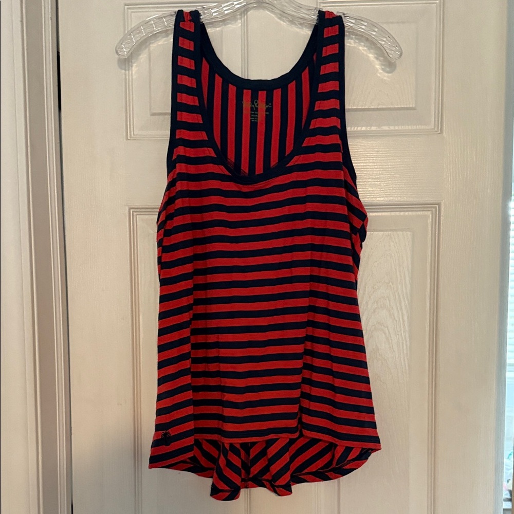 Lilly Pulitzer Women's Red and Navy Striped Tank Top